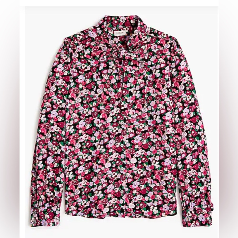 NWOT JCrew Tie-neck bow blouse in black bubblegum pink